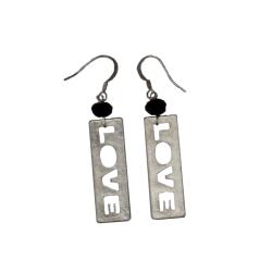 Silvertone and Acrylic Cutout 'Love' Dangle Earrings