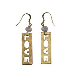Goldtone and Acrylic Cutout 'Love' Dangle Earrings