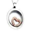 Two-tone Stainless Steel Crystal Heart Necklace