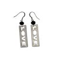 Silvertone and Acrylic Cutout 'Love' Dangle Earrings