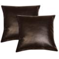 Dark Brown Faux Leather Accent Pillows (Set of 2)