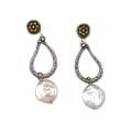 Antique Silvertone Cream Shell Earrings