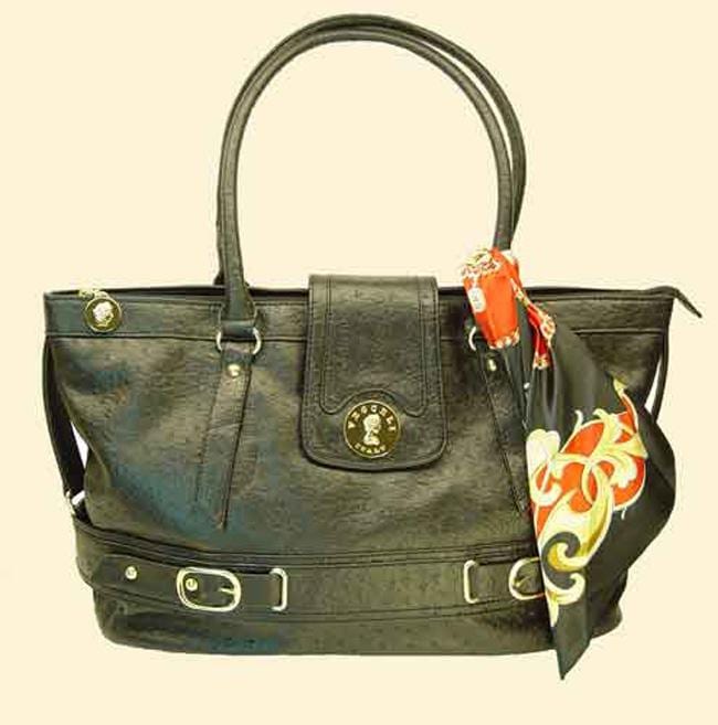 Vecceli Italy Ostrich Embossed Leather Tote Bag