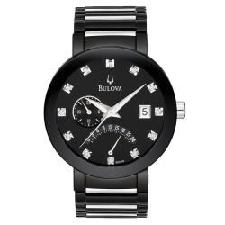 Bulova Men's Black IP Plated Stainless Steel Dual Time Diamond Watch