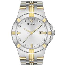 Bulova Men's Two Tone Stainless Steel 8 Diamond Dial Watch