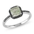 10k White Gold Green Amethyst and 1/6ct TDW Black Diamond Ring