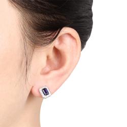 Sterling Silver Created Sapphire and 1/10ct TDW Diamond Earrings (H-I, I3)