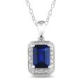 Sterling Silver Created Sapphire and Diamond Necklace