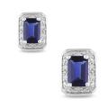 Sterling Silver Created Sapphire and 1/10ct TDW Diamond Earrings (H-I, I3)
