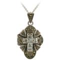 Glitzy Rocks Sterling Silver Marcasite and Blue Topaz Locket Necklace