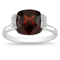 10k White Gold Garnet and Diamond Accent Ring