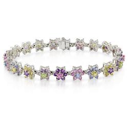 14k White Gold Multi-gemstone Flower Bracelet
