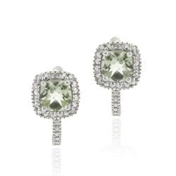 Glitzy Rocks Sterling Silver Green Amethyst and Diamond Accent Square Earrings