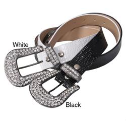 Journee Collection Women's Croc Print Rhinestone Buckle Leather Belt
