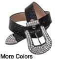 Journee Collection Women's Croc Print Rhinestone Buckle Leather Belt