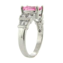 Sterling Silver Pink and White Cubic Zirconia Ring (Size 7)
