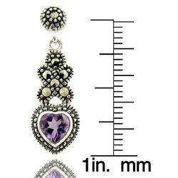 Sterling Silver Marcasite and Amethyst Heart Earrings