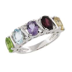 Sterling Silver Multi-gemstone 'S' Design Ring (Size 7)