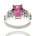 Sterling Silver Pink and White Cubic Zirconia Ring (Size 7)