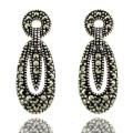 Sterling Silver Marcasite Oval Drop Earrings