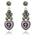 Sterling Silver Marcasite and Amethyst Heart Earrings
