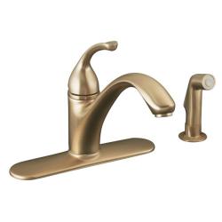 Kohler K-10412-BV Vibrant Brushed Bronze Forte Single-Control Kitchen Sink Faucet With Escutcheon, Sidespray And Lever Handle