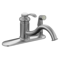 Kohler K-12173-G Brushed Chrome Fairfax Single-Control Kitchen Sink Faucet With Sidespray In Escutcheon