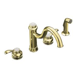 Kohler K-12231-PB Vibrant Polished Brass Fairfax High Spout Kitchen Sink Faucet With Matching Sidespray And Lever Handles
