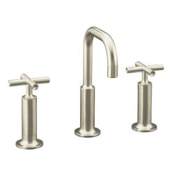 Kohler K-14407-3-BN Vibrant Brushed Nickel Purist Widespread Lavatory Faucet With Low Gooseneck Spout And High Cross Handles