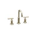 Kohler K-14406-4-SN Vibrant Polished Nickel Purist Widespread Lavatory Faucet With Low Gooseneck Spout And Low Lever Handles