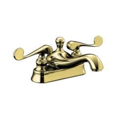Kohler K-16100-4-PB Vibrant Polished Brass Revival Centerset Lavatory Faucet With Scroll Lever Handles