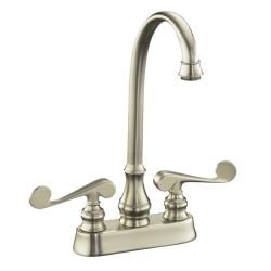 Kohler K-16112-4-BN Vibrant Brushed Nickel Revival Entertainment Sink Faucet With Scroll Lever Handles