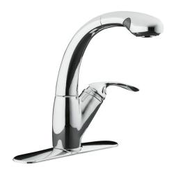 Kohler K-6352-CP Polished Chrome Avatar Single-Control Pullout Kitchen Sink Faucet With Right Side Lever Handle And Color-Matche