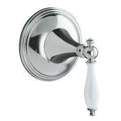 Kohler K-T10303-4P-CP Polished Chrome Finial Traditional Volume Control Valve Trim With Lever Handle And White Handle Insert, Va