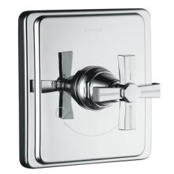 Kohler K-T13173-3B-CP Polished Chrome Pinstripe Thermostatic Valve Trim, Cross Handle, Valve Not Included