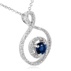 18k White Gold Sapphire and 3/8ct TDW Diamond Necklace (H-I, SI1-SI2)