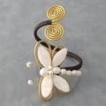 Cotton Organic White Shell Pearl Dragonfly Brass Cuff (5-10 mm) (Thailand)