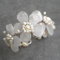 Triple Clear Quartz Flower and White Pearl Cuff (5-15 mm) (Thailand)