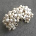 White Pearl and Crystal Flower Cuff Bracelet (6-12 mm) (Thailand)