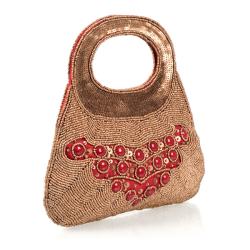 Hand-embroidered Fabric Red and Gold Handbag (India)