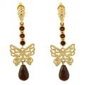 14k Yellow Gold Garnet Butterfly Dangle Earrings
