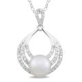 Sterling Silver Pearl and Cubic Zirconia Necklace (8.5-9 mm)