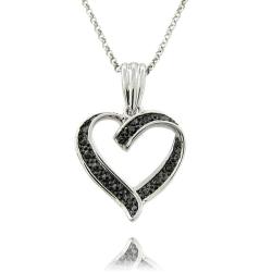 Sterling Silver Black Diamond Accent Heart Necklace