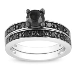 Miadora Sterling Silver 1ct TDW Black Diamond Bridal Ring Set