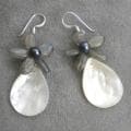 Quartz/ Pearl/ Mother of Pearl Flower Drop Earrings (5-7 mm) (Thailand)