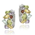 Glitzy Rocks Sterling Silver Multi-gemstone Hoop Earrrings
