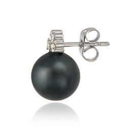 Sterling Silver Cubic Zirconia Faux Grey Pearl Earrings