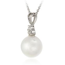 Sterling Silver Cubic Zirconia White Faux Pearl Necklace