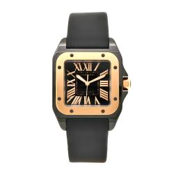 Cartier Men's Santos 18k Gold Automatic Black Dial Watch