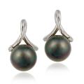 Sterling Silver Cubic Zirconia and Faux Peacock Pearl Earrings